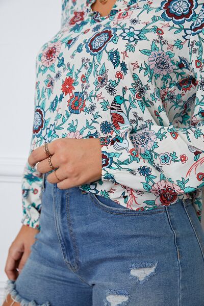 Floral Notched Long Sleeve Blouse - Mervyns