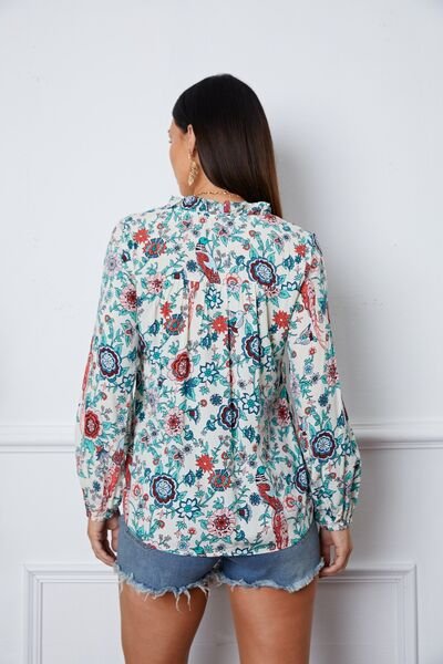 Floral Notched Long Sleeve Blouse - Mervyns