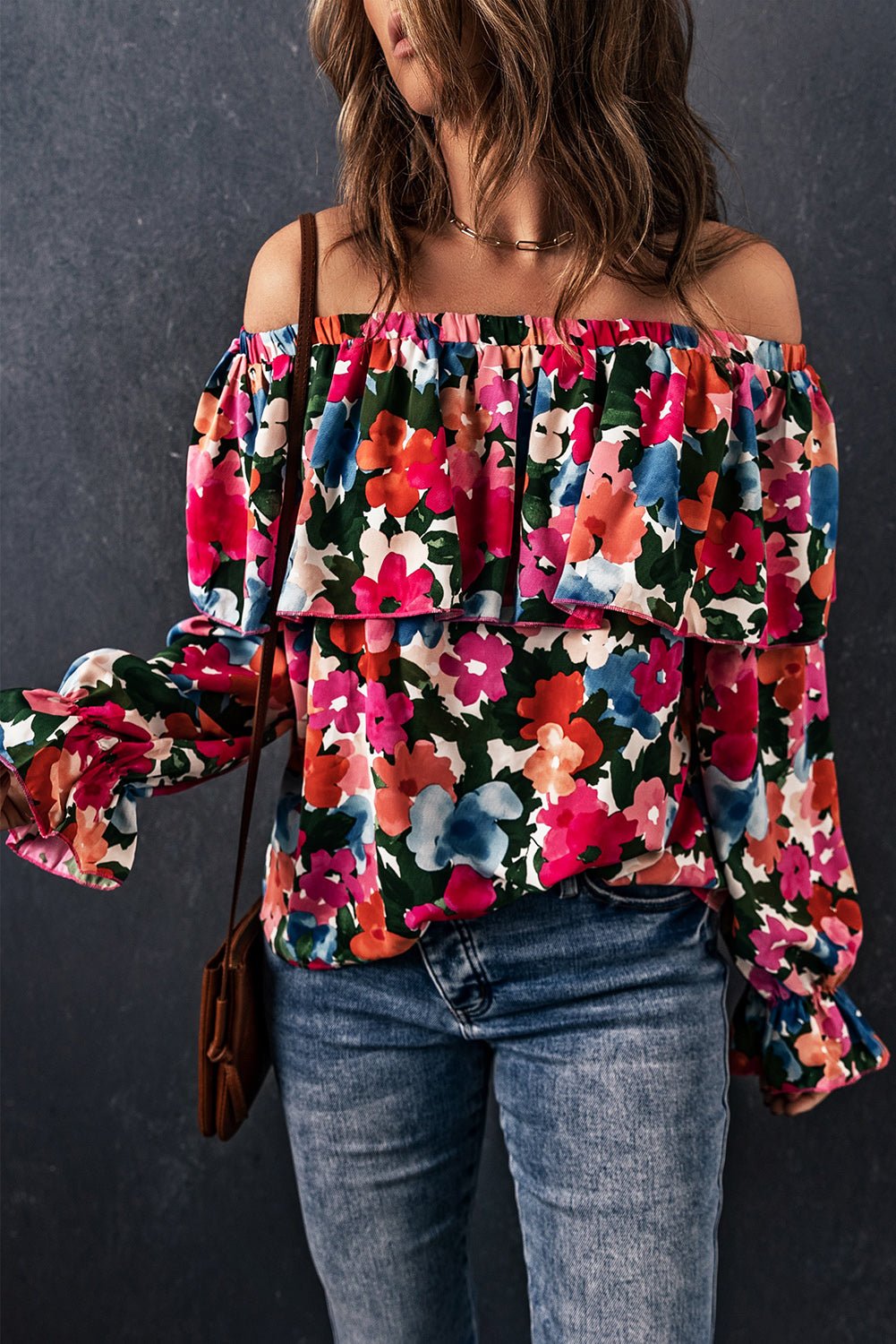 Floral Off - Shoulder Flounce Sleeve Layered Blouse - Mervyns