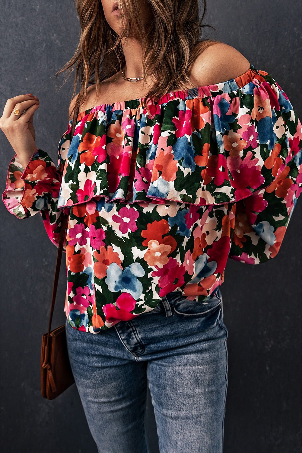 Floral Off - Shoulder Flounce Sleeve Layered Blouse - Mervyns