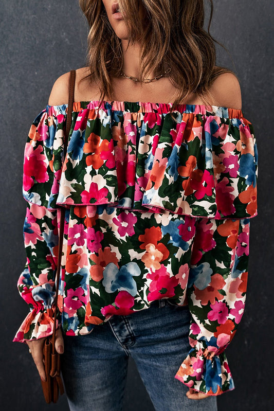 Floral Off - Shoulder Flounce Sleeve Layered Blouse - Mervyns