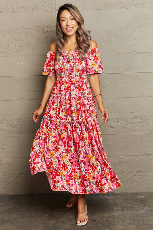 Floral Off - Shoulder Frill Trim Maxi Dress - Mervyns