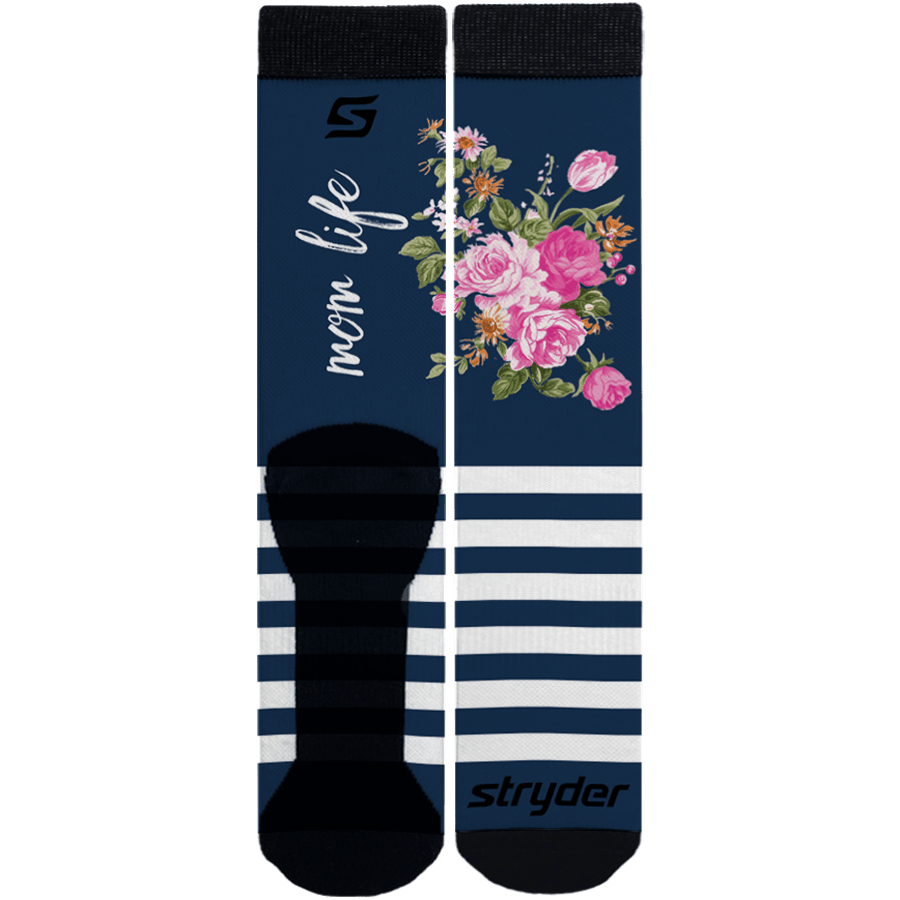 Floral Pink with Navy/White Stripes Socks - Mervyns