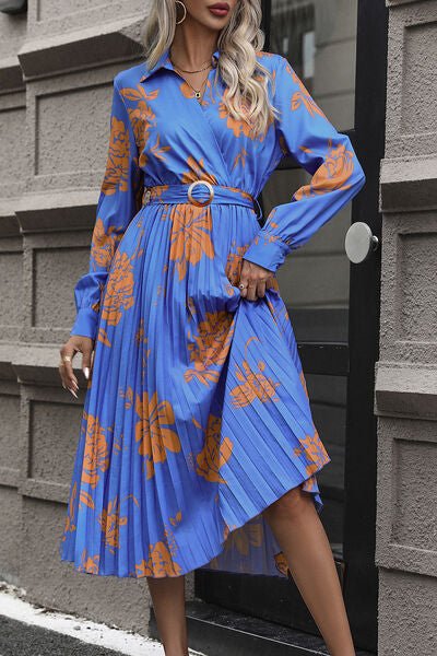 Floral Pleated Surplice Long Sleeve Midi Dress - Mervyns