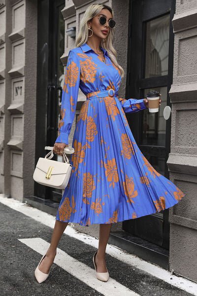 Floral Pleated Surplice Long Sleeve Midi Dress - Mervyns