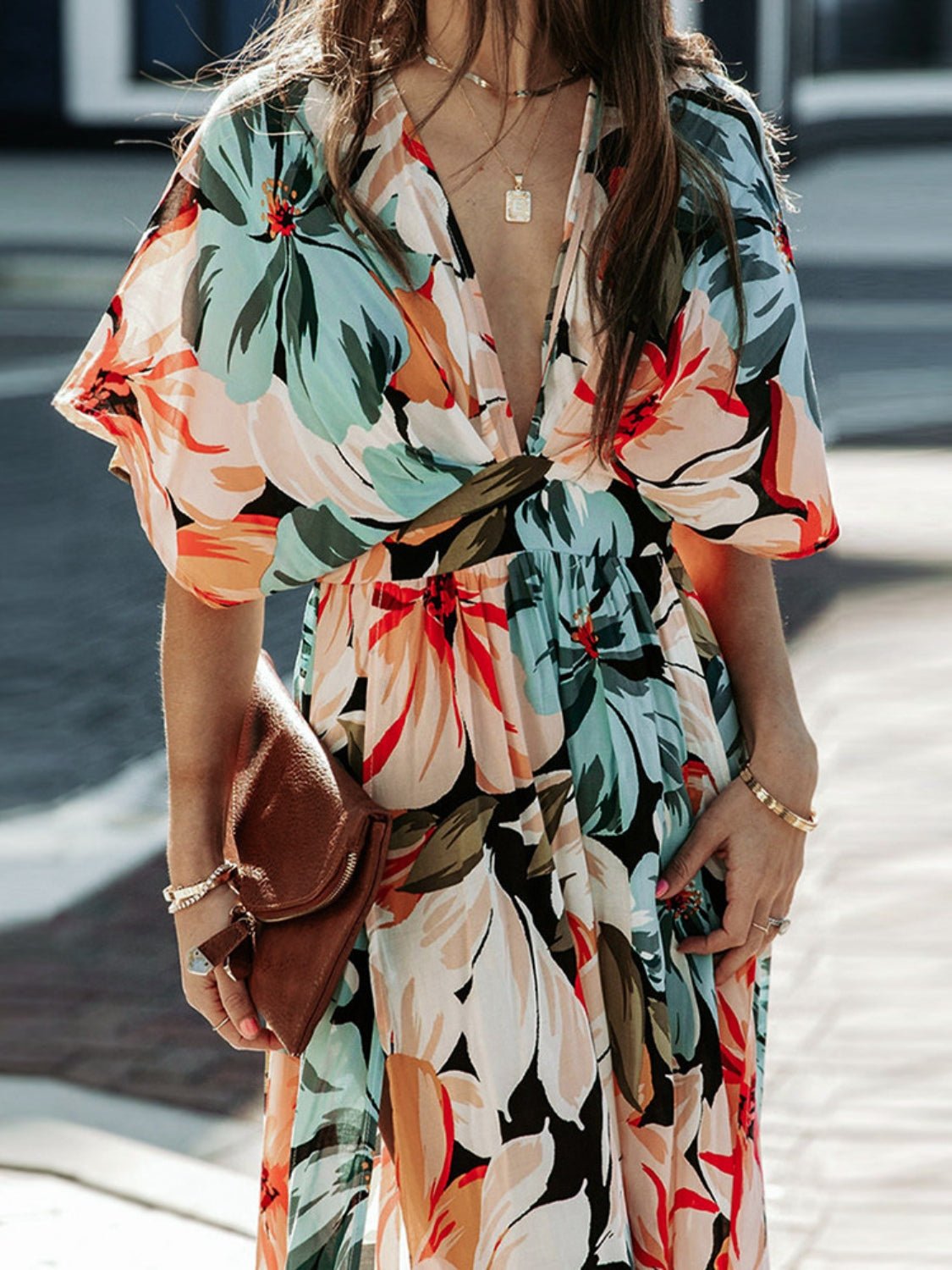 Floral Plunge Half Sleeve Dress - Mervyns