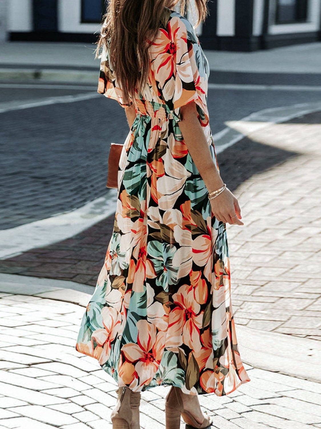 Floral Plunge Half Sleeve Dress - Mervyns