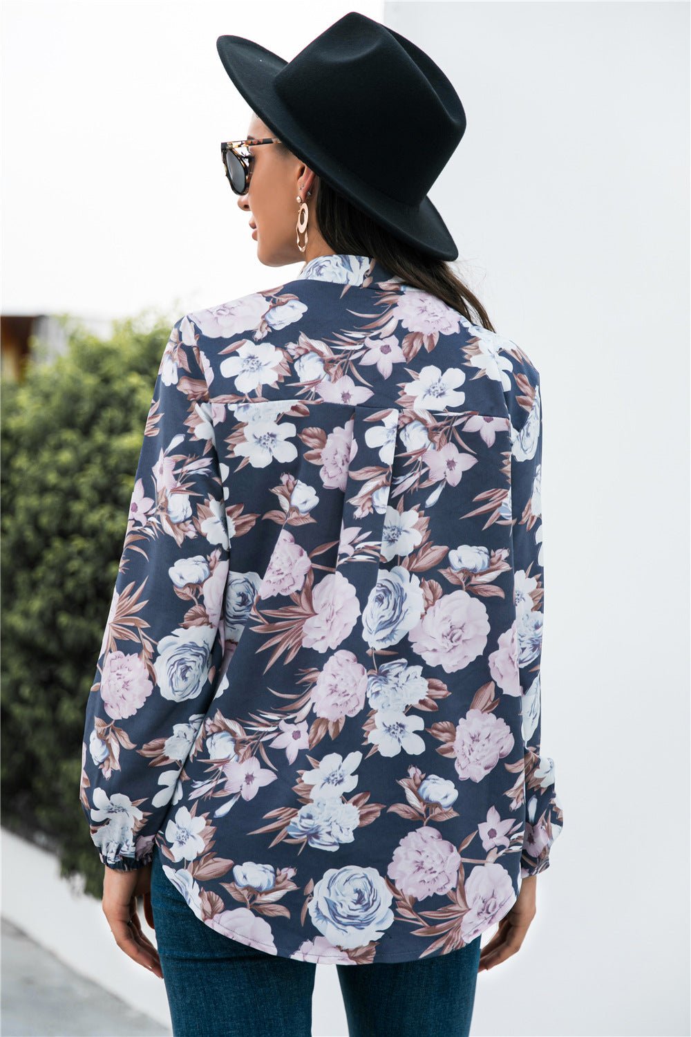 Floral Print Mock Neck Button Front Shirt - Mervyns