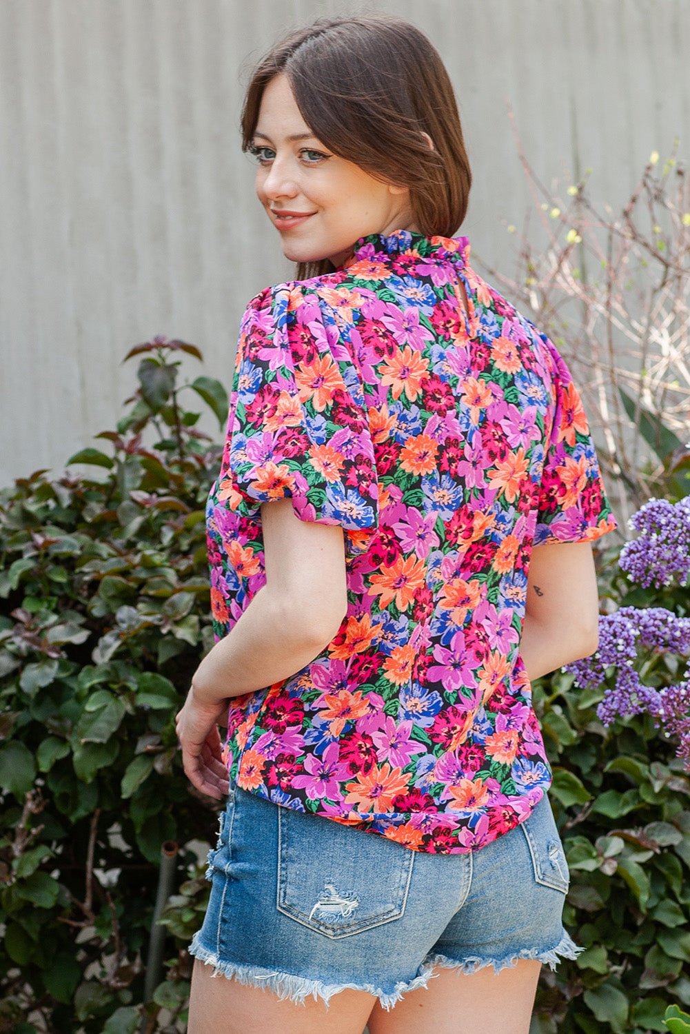 Floral Print Puff Sleeve Round Neck Blouse - Mervyns