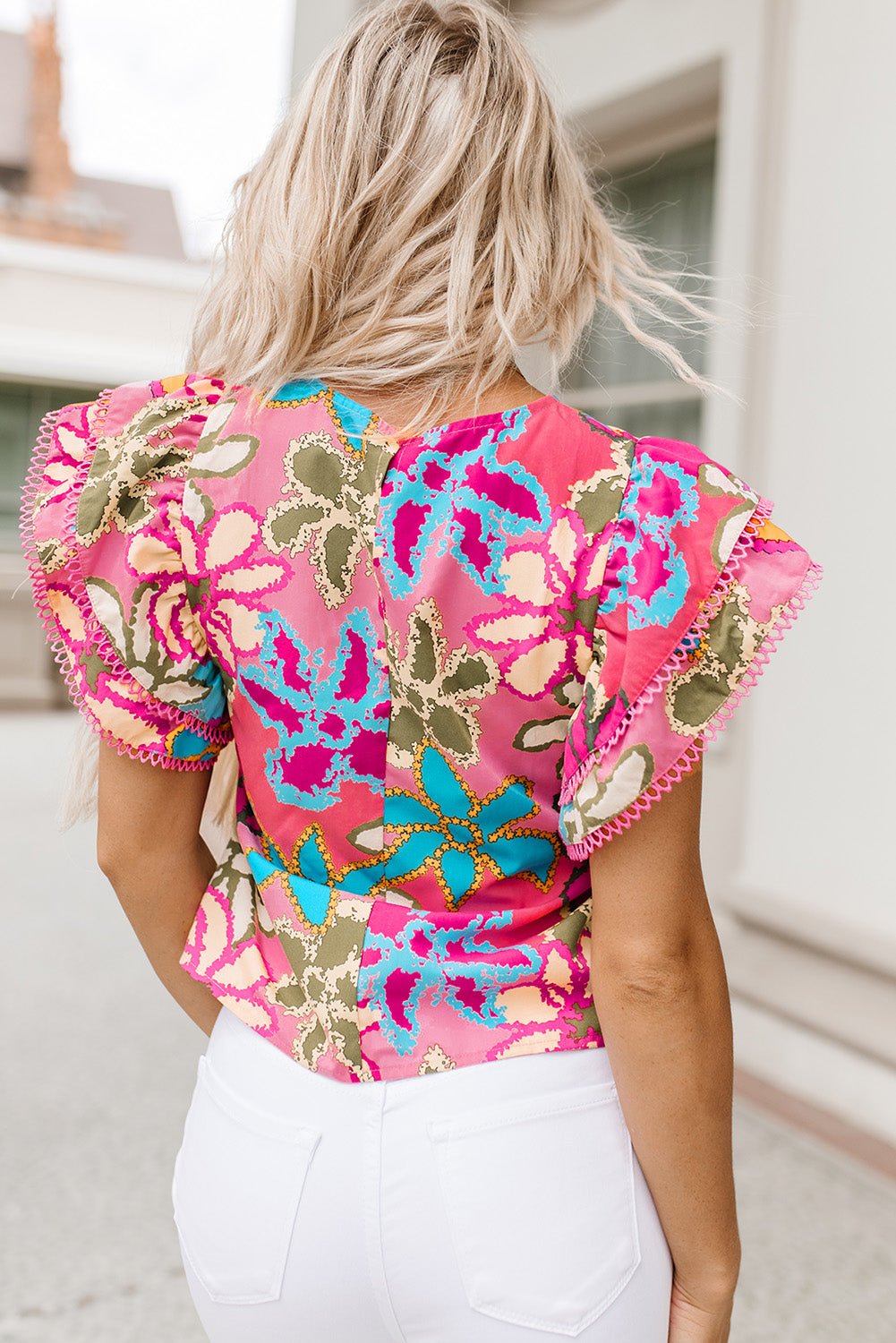 Floral Print Round Neck Flutter Sleeve Blouse - Mervyns