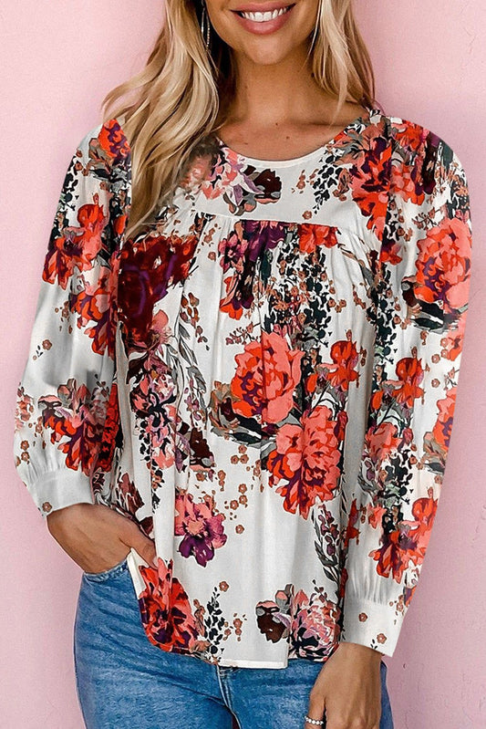 Floral Print Round Neck Long Sleeve Blouse - Mervyns