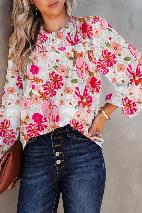 Floral Round Neck Balloon Sleeve Blouse - Mervyns