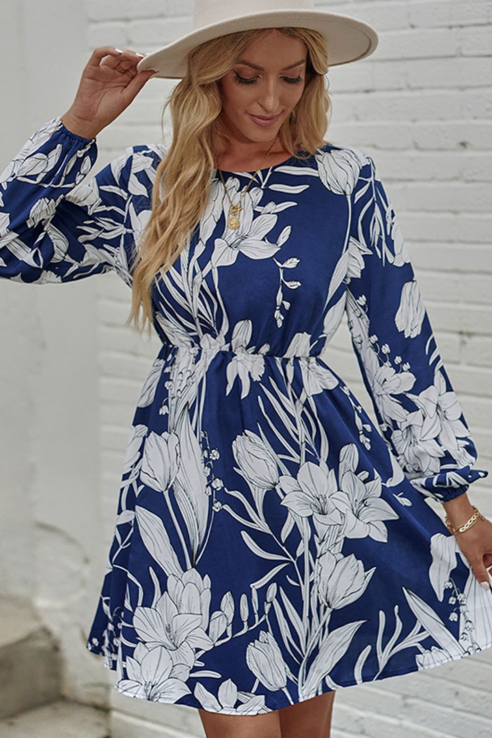 Floral Round Neck Balloon Sleeve Mini Dress - Mervyns