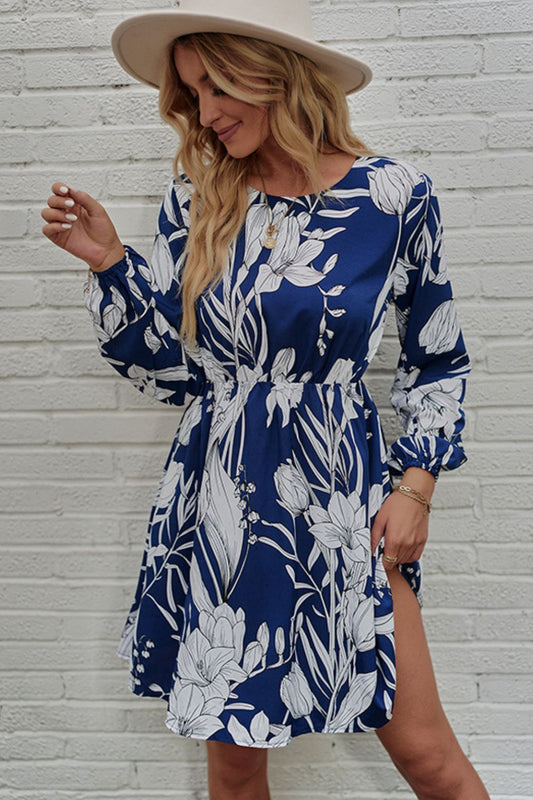 Floral Round Neck Balloon Sleeve Mini Dress - Mervyns