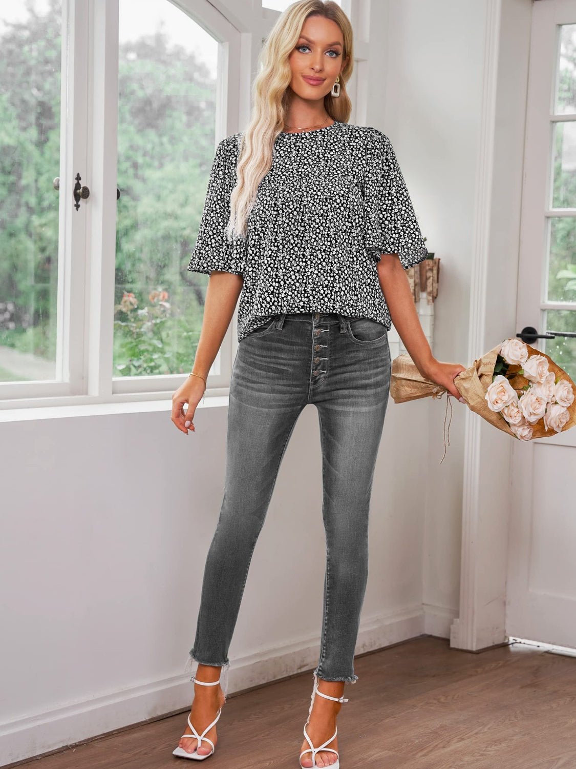 Floral Round Neck Half Sleeve Blouse - Mervyns