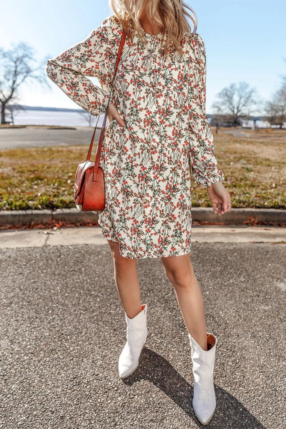 Floral Round Neck Long Sleeve Mini Dress - Mervyns