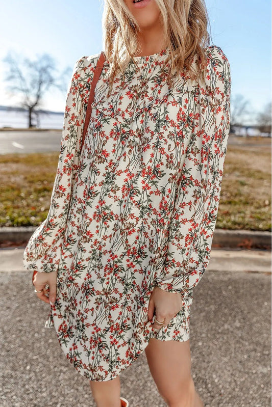 Floral Round Neck Long Sleeve Mini Dress - Mervyns