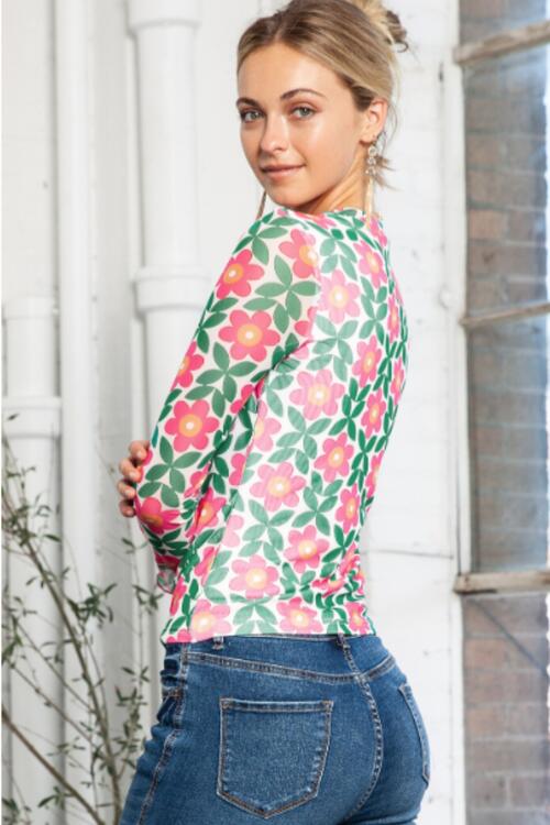 Floral Round Neck Long Sleeve Top - Mervyns