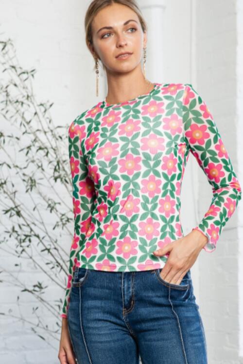 Floral Round Neck Long Sleeve Top - Mervyns