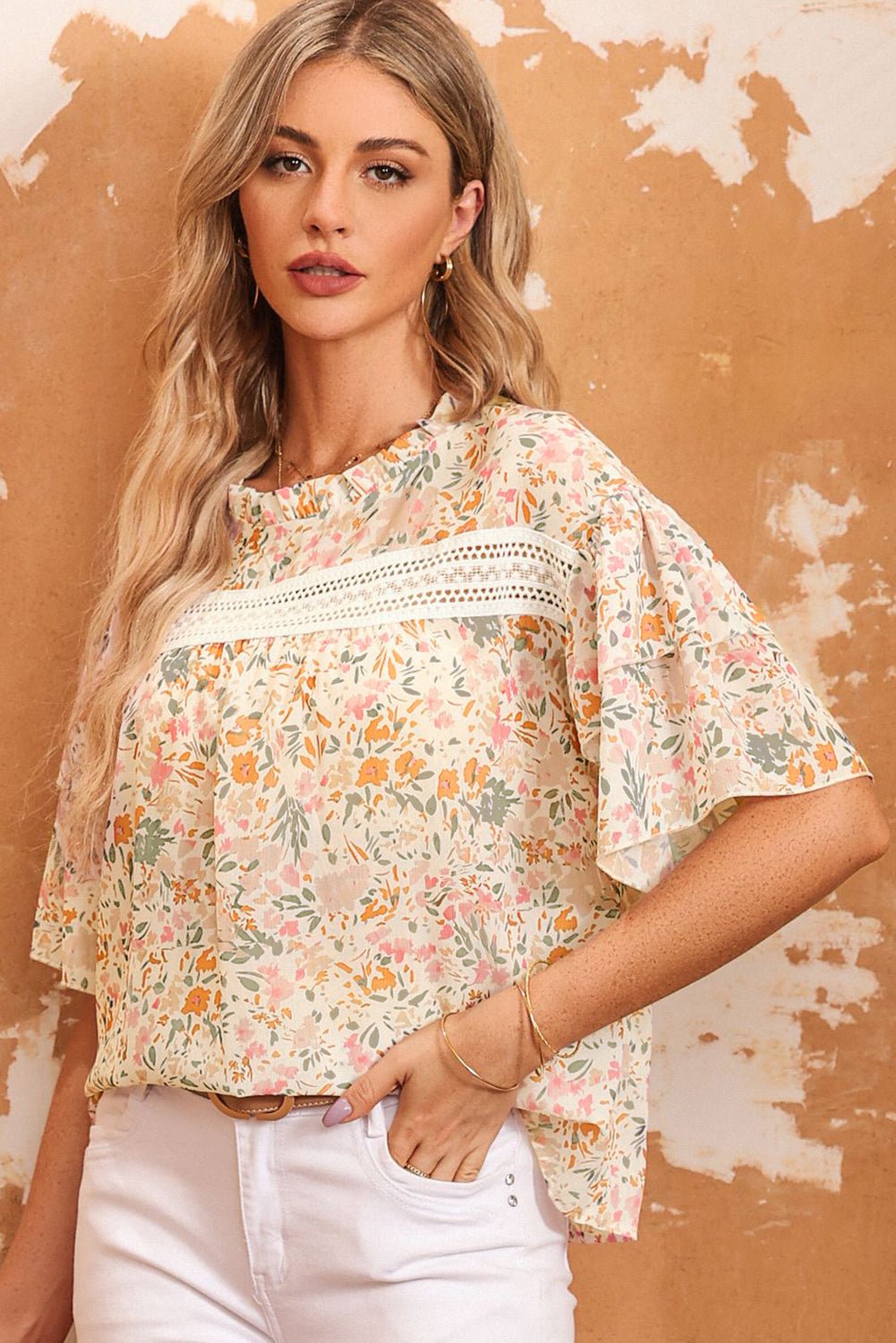 Floral Round Neck Short Sleeve Blouse - Mervyns