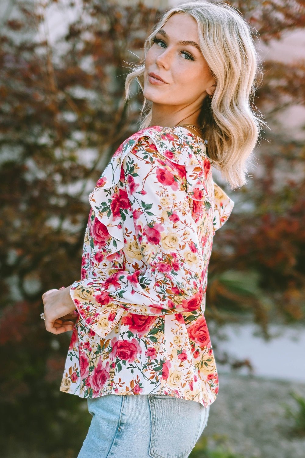 Floral Round Neck Smocked Blouse - Mervyns