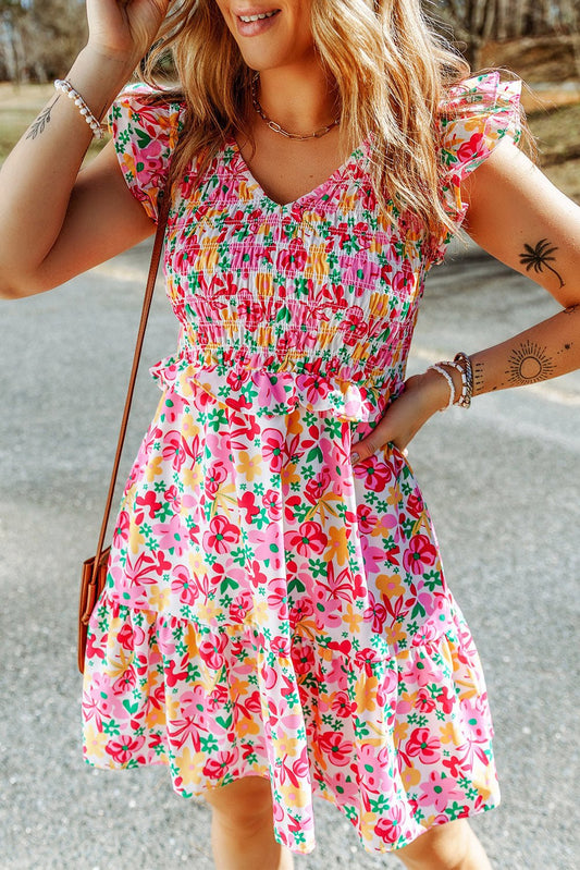 Floral Ruffle Trim Smocked Dress - Mervyns