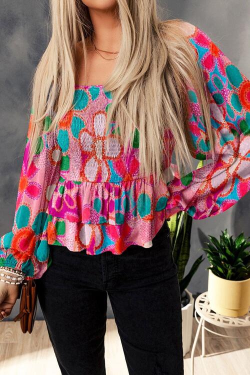 Floral Smocked Ruffled Balloon Sleeve Blouse - Mervyns