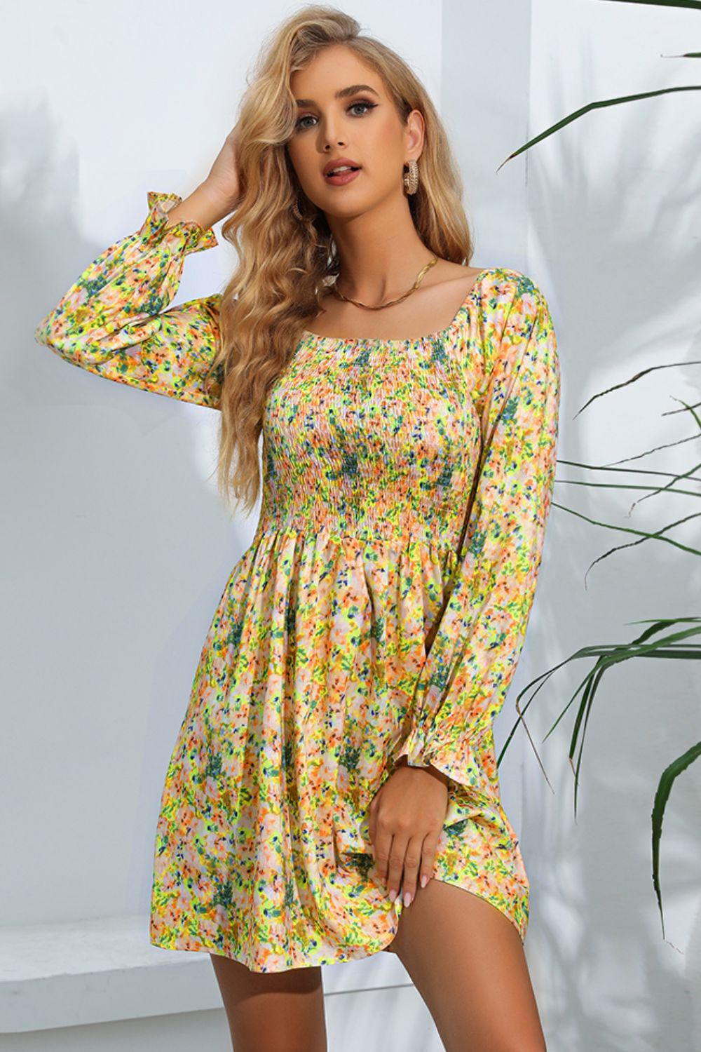 Floral Smocked Square Neck Dress - Mervyns