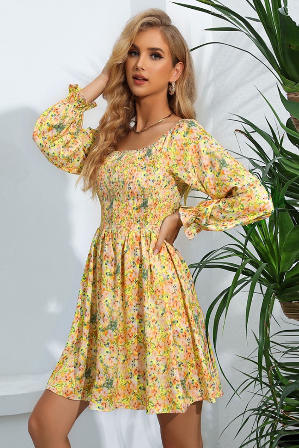 Floral Smocked Square Neck Dress - Mervyns