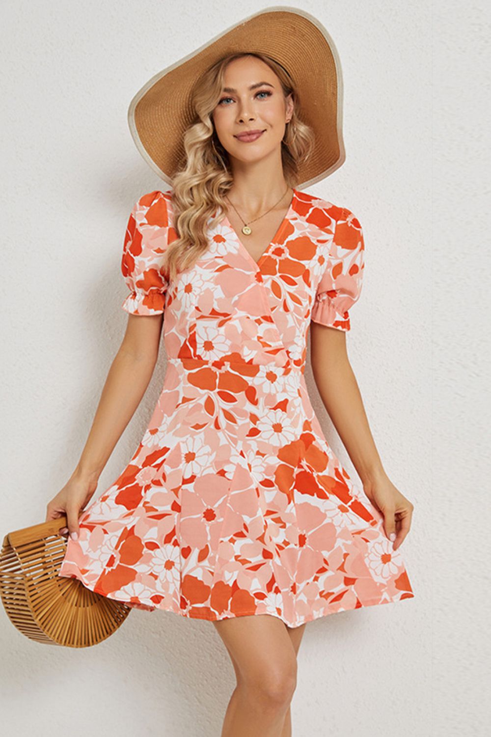 Floral Surplice Neck Flounce Sleeve Dress - Mervyns