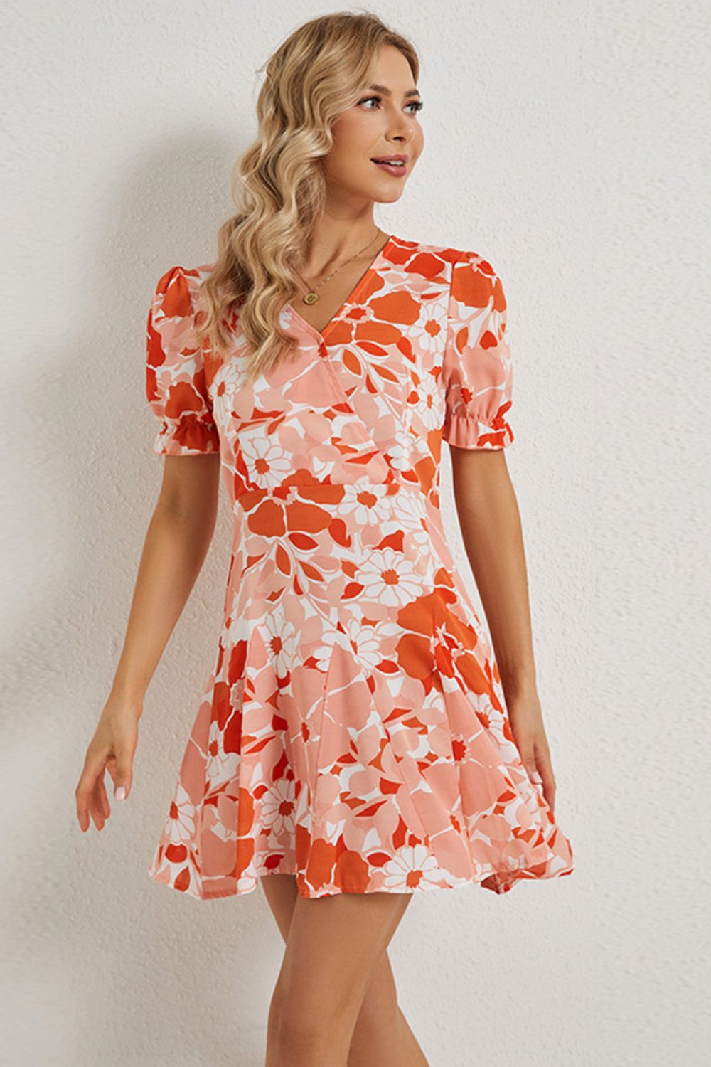 Floral Surplice Neck Flounce Sleeve Dress - Mervyns