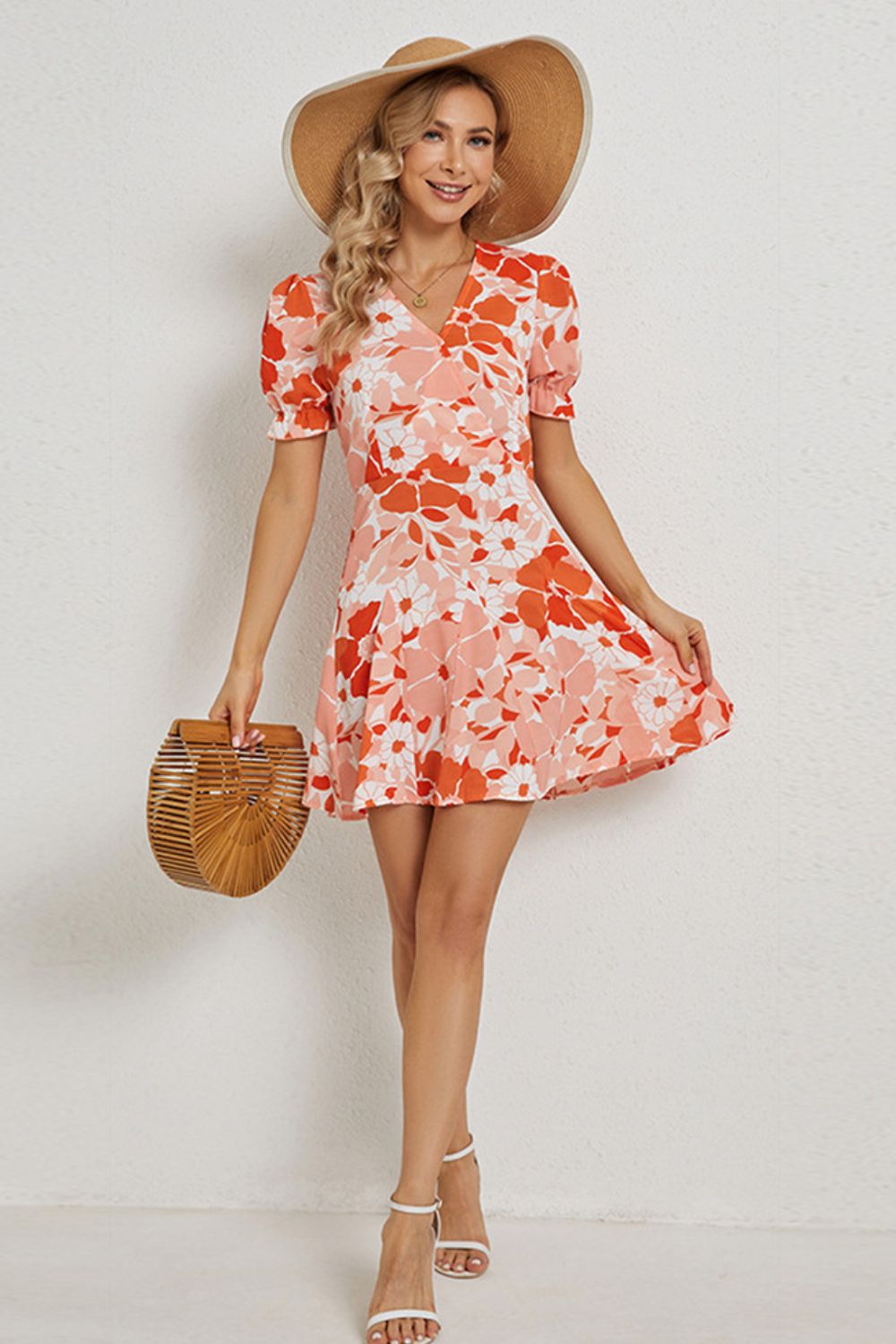 Floral Surplice Neck Flounce Sleeve Dress - Mervyns