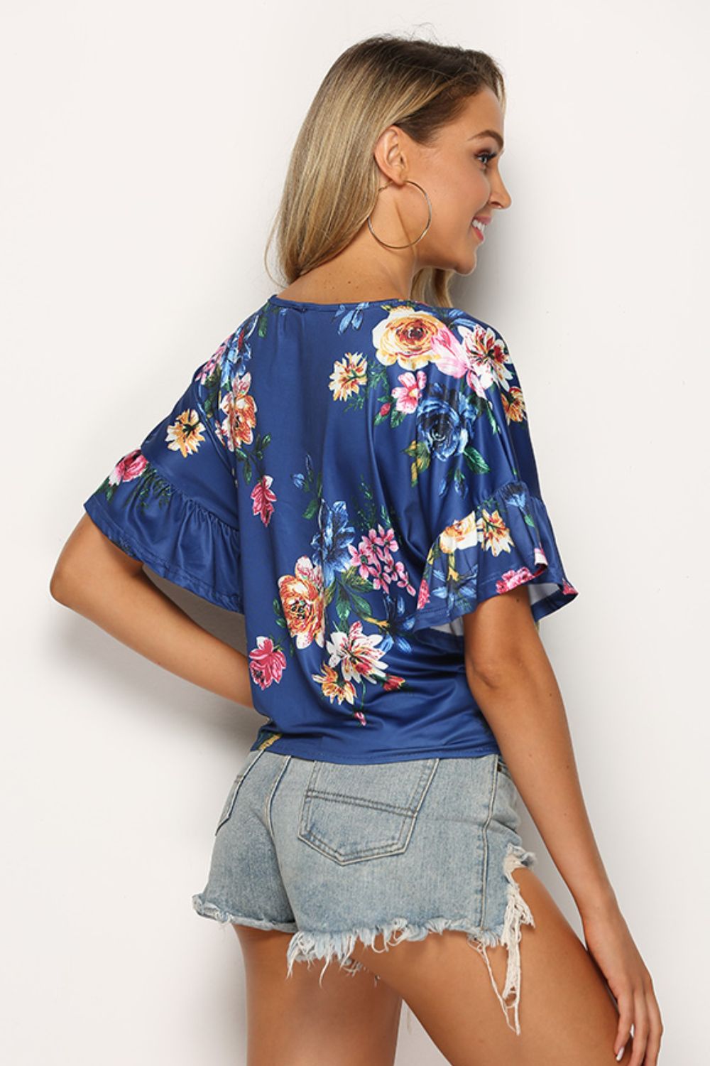 Floral Tie Hem Flounce Sleeve Top - Mervyns