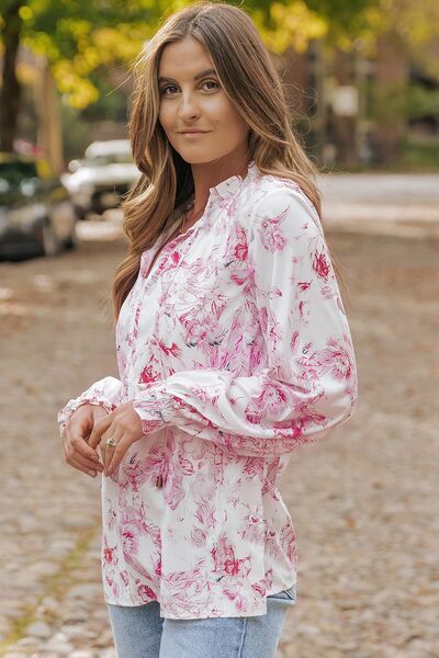 Floral Tie Neck Flounce Sleeve Blouse - Mervyns