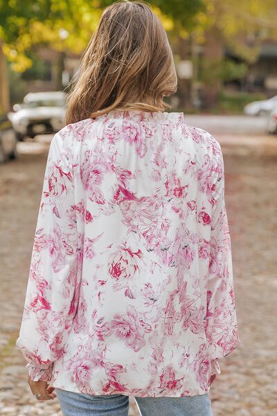 Floral Tie Neck Flounce Sleeve Blouse - Mervyns