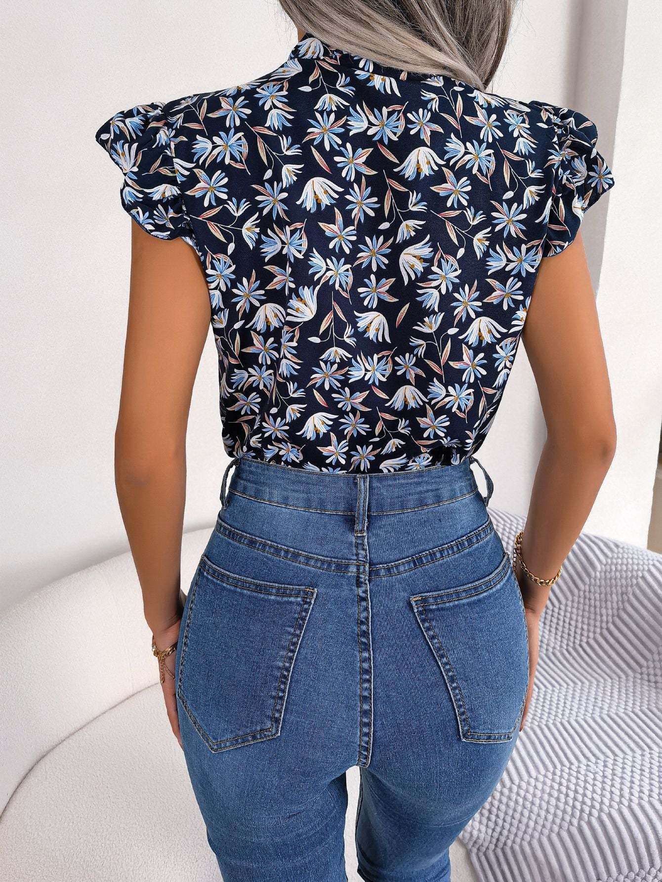 Floral Tie Neck Flutter Sleeve Blouse - Mervyns