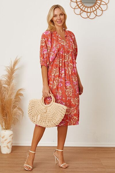 Floral Tie Neck Half Sleeve Dress - Mervyns