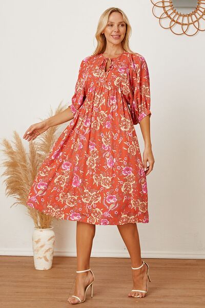 Floral Tie Neck Half Sleeve Dress - Mervyns