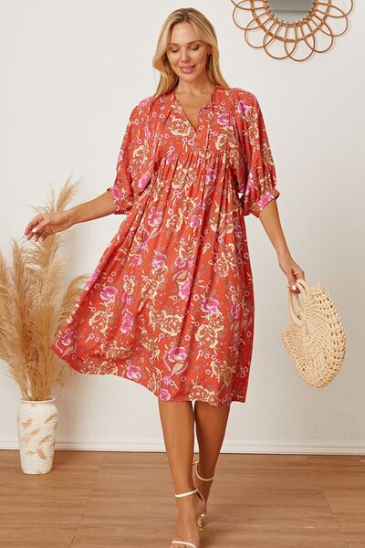 Floral Tie Neck Half Sleeve Dress - Mervyns