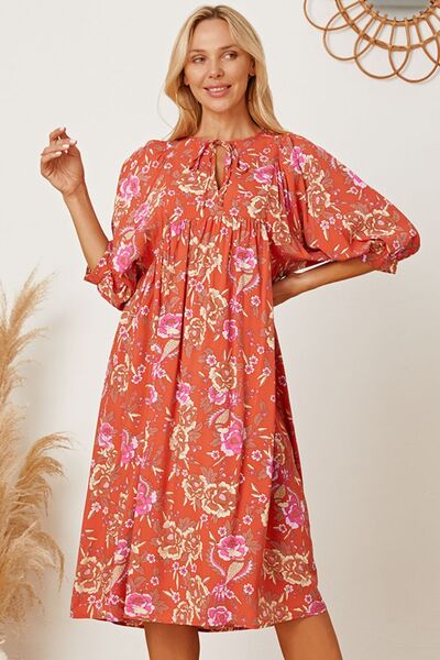 Floral Tie Neck Half Sleeve Dress - Mervyns