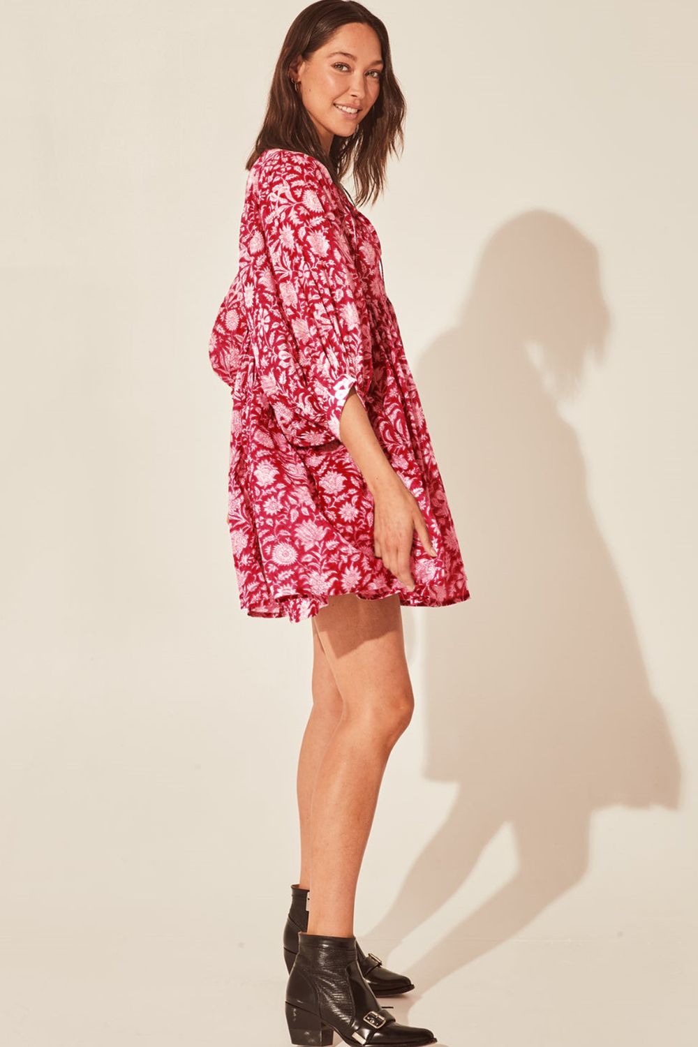 Floral Tie Neck Lantern Sleeve Dress - Mervyns