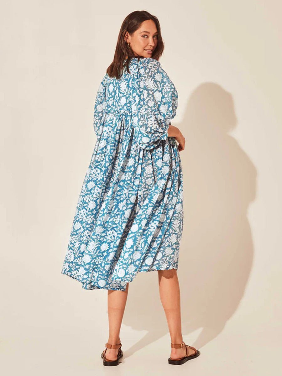 Floral Tie Neck Lantern Sleeve Dress - Mervyns