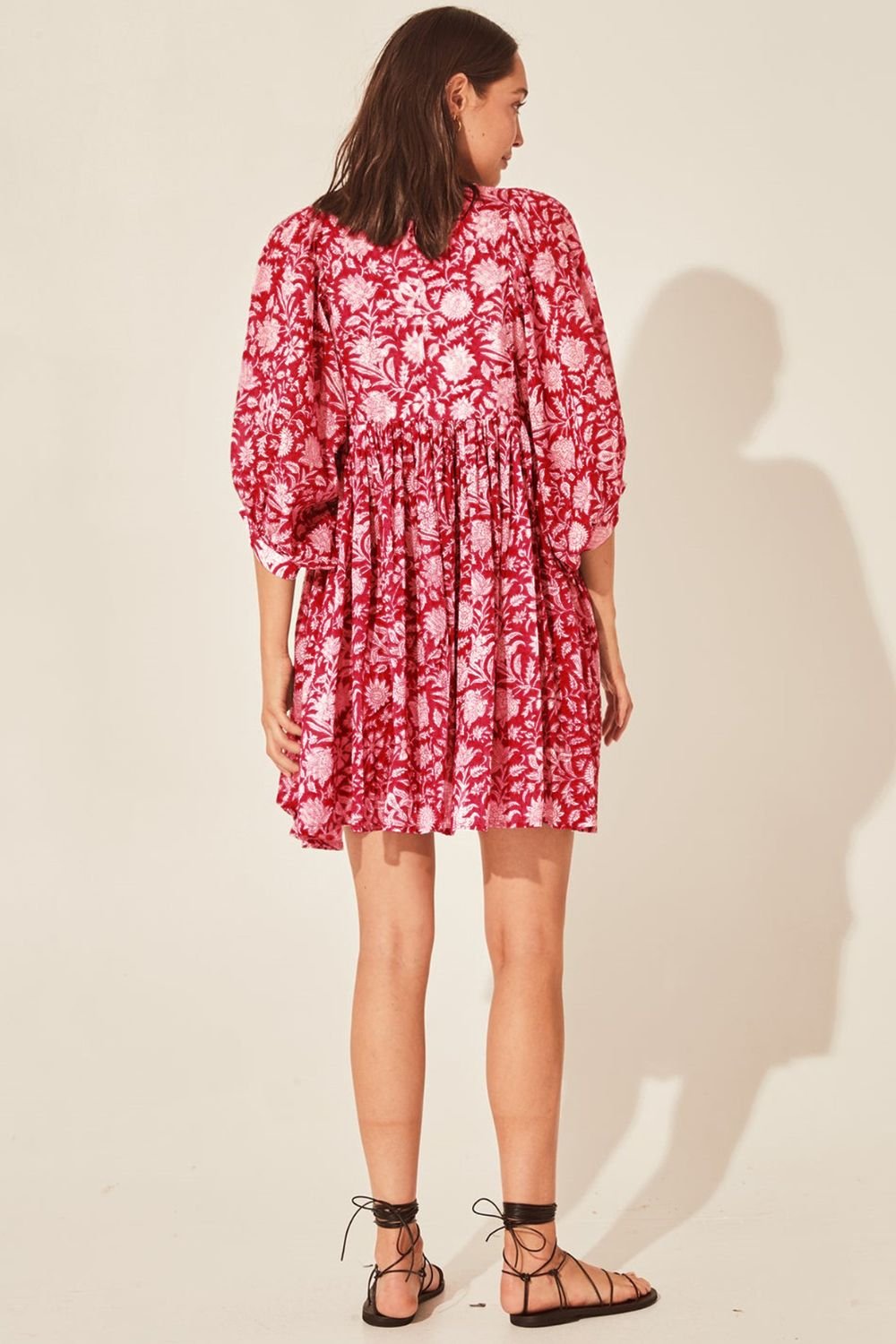 Floral Tie Neck Lantern Sleeve Dress - Mervyns