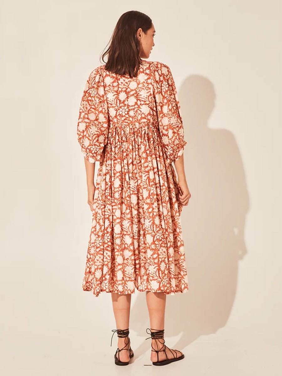 Floral Tie Neck Lantern Sleeve Dress - Mervyns