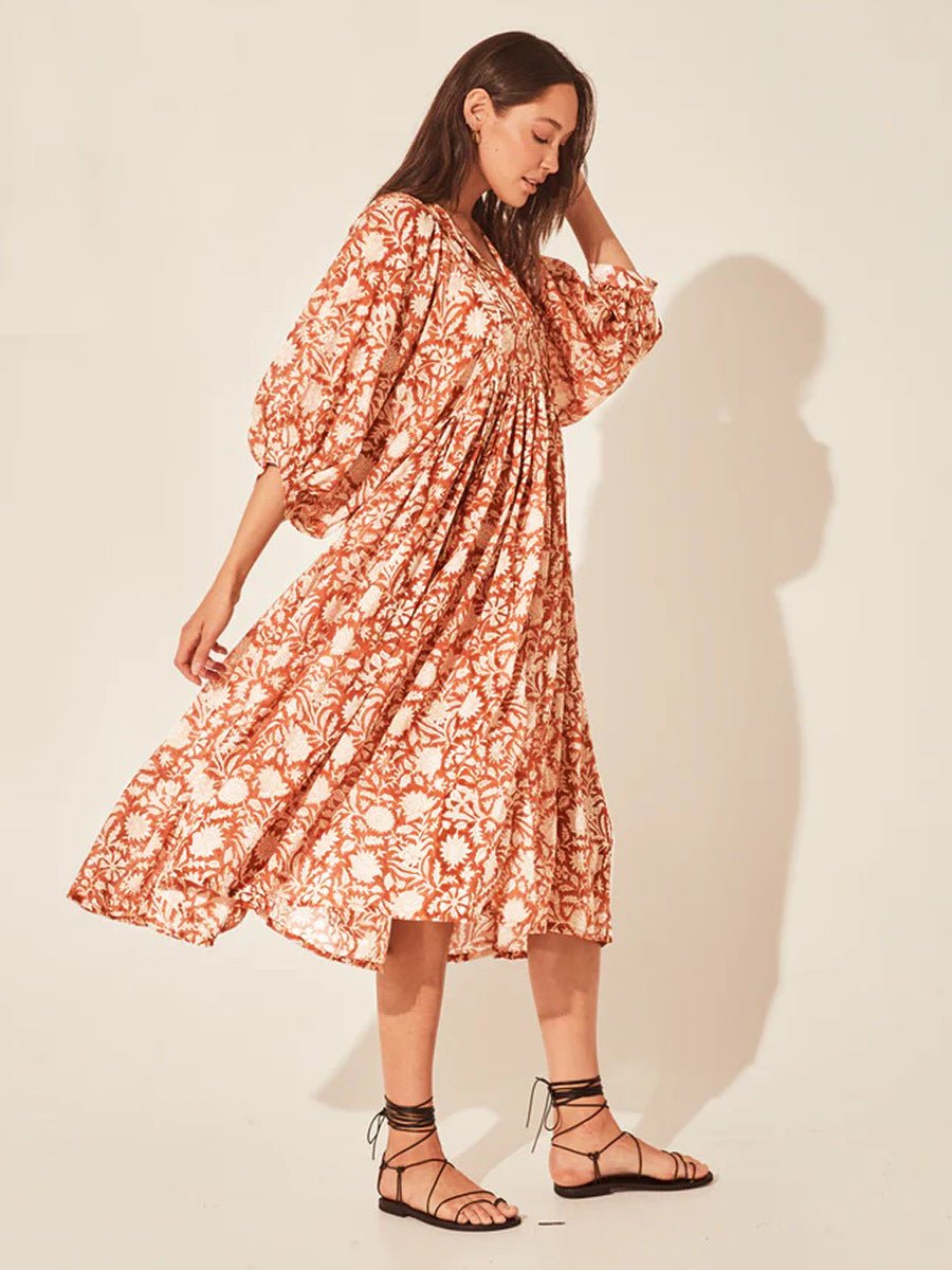 Floral Tie Neck Lantern Sleeve Dress - Mervyns