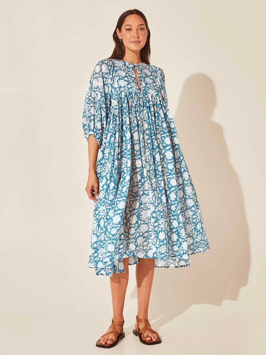 Floral Tie Neck Lantern Sleeve Dress - Mervyns