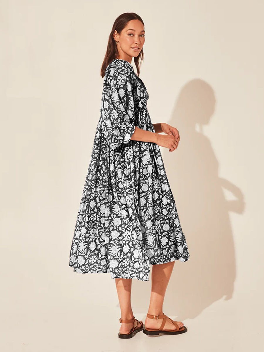 Floral Tie Neck Lantern Sleeve Dress - Mervyns