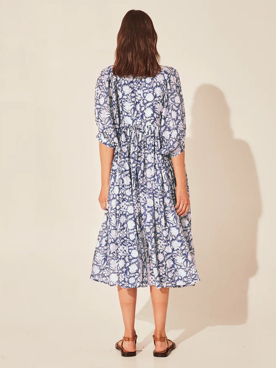 Floral Tie Neck Lantern Sleeve Dress - Mervyns