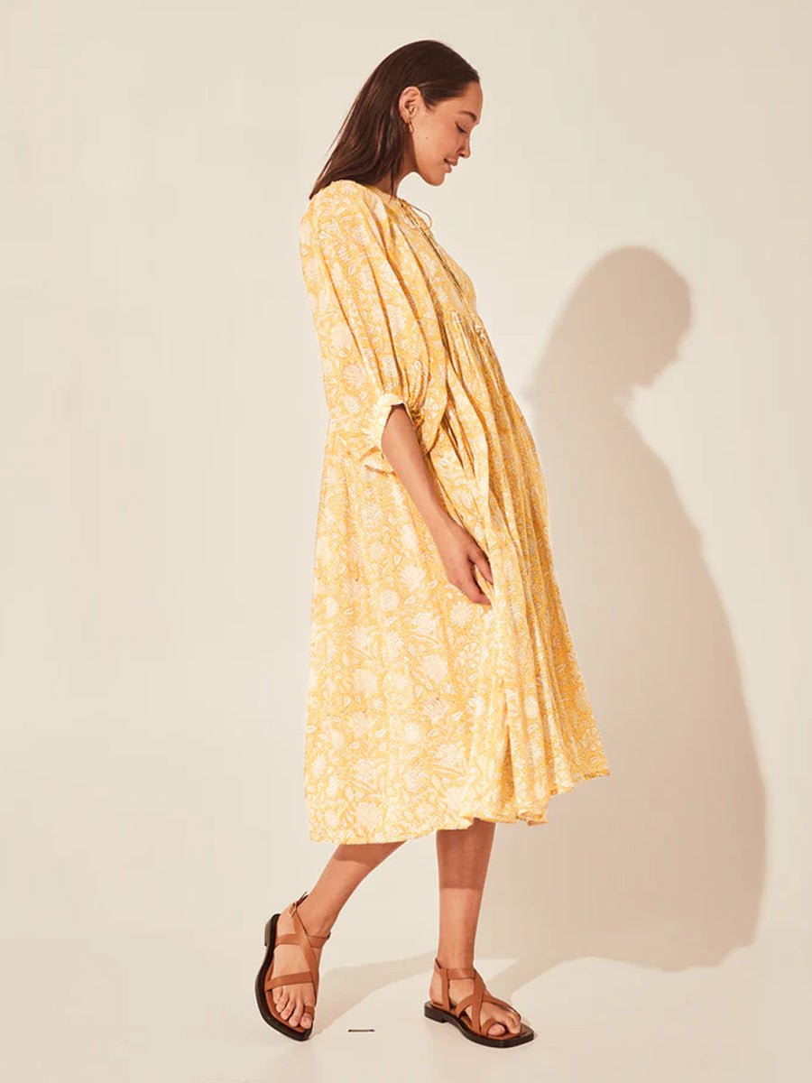 Floral Tie Neck Lantern Sleeve Dress - Mervyns