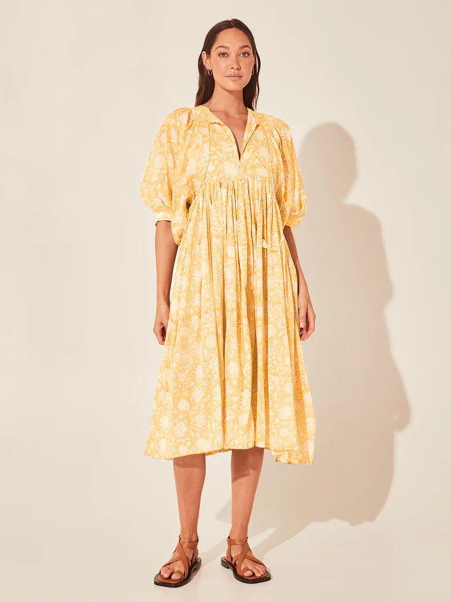 Floral Tie Neck Lantern Sleeve Dress - Mervyns